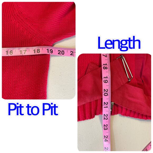 Adolfo Dominquez Red Knit Pockets Belted Designer Sweater Zip Jacket Women L NWT - Picture 12 of 12